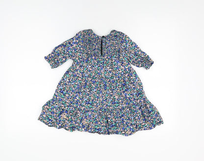 John Lewis Girls Blue Floral Cotton A-Line Size 3 Years Round Neck Button