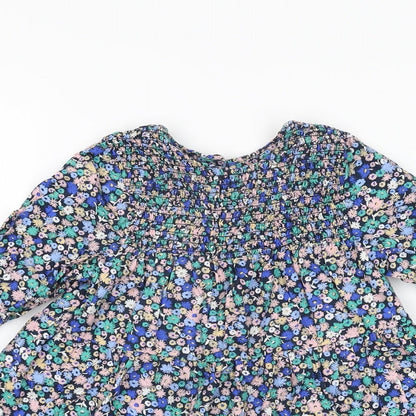 John Lewis Girls Blue Floral Cotton A-Line Size 3 Years Round Neck Button