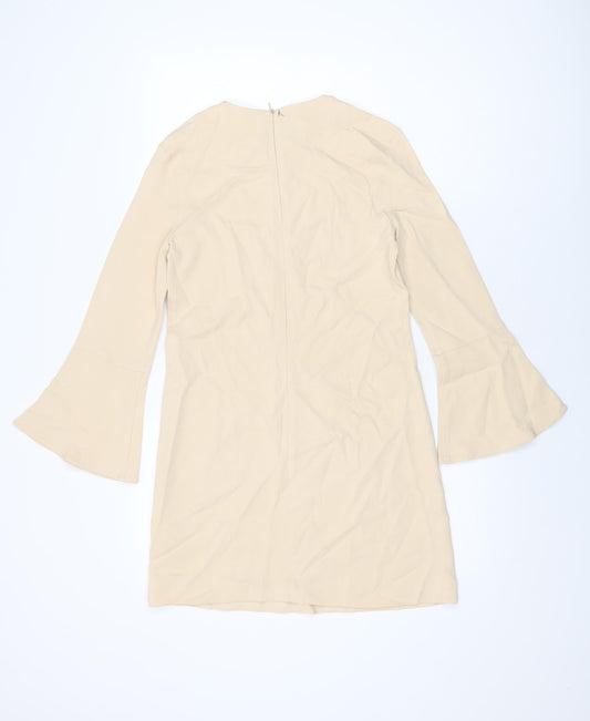Zara Womens Beige Viscose Shift Size XS Round Neck Zip