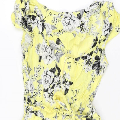 Dorothy Perkins Womens Yellow Floral Viscose Skater Dress Size 6 Round Neck Zip