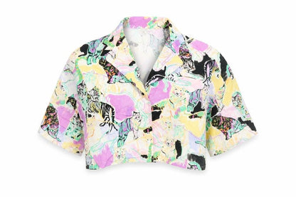 Womens UK Size S Pull&Bear Multicoloured Cropped Button-Up