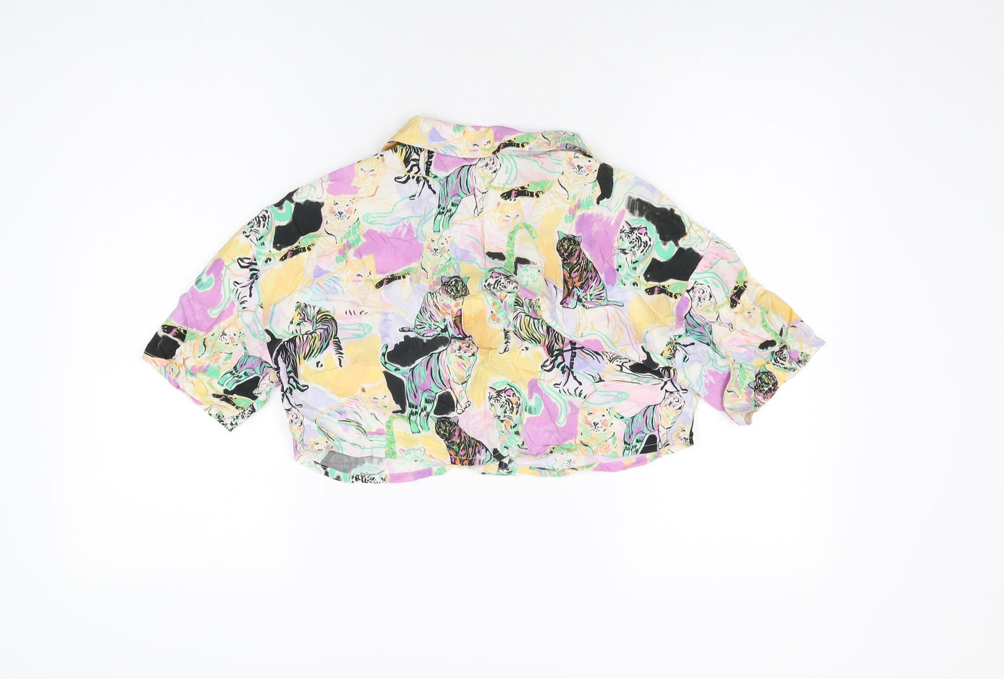 Womens UK Size S Pull&Bear Multicoloured Cropped Button-Up