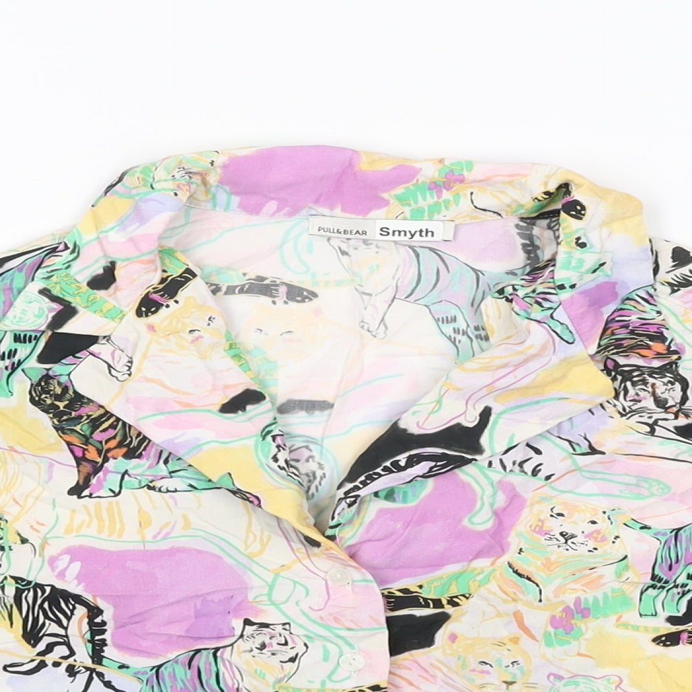 Womens UK Size S Pull&Bear Multicoloured Cropped Button-Up