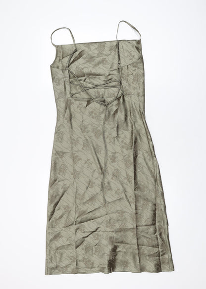 Kiss the Sky Womens Green Floral Polyester Slip Dress Size S Square Neck Tie