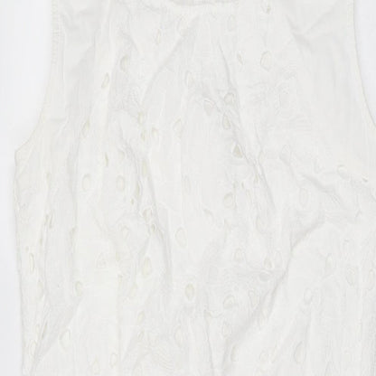 Marks and Spencer Womens White Geometric Cotton Shift Size 10 Round Neck Zip