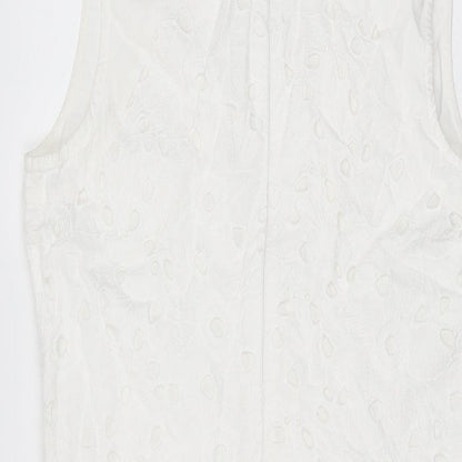 Marks and Spencer Womens White Geometric Cotton Shift Size 10 Round Neck Zip