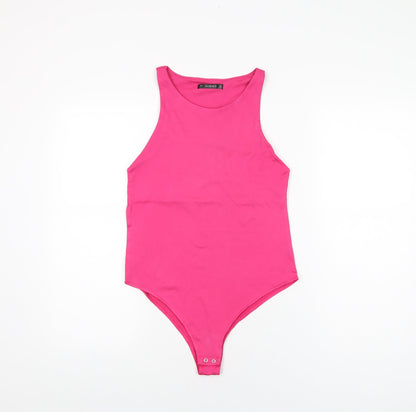 Additional front view of Dunnes women’s pink polyester bodysuit one-piece, size S, snap