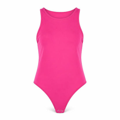 Front view of Dunnes women’s pink polyester bodysuit one-piece, size S, snap