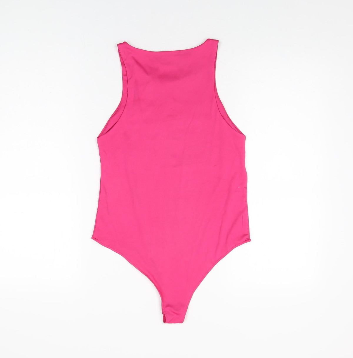 Back view of Dunnes women’s pink polyester bodysuit one-piece, size S, snap