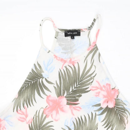 New Look Womens White Floral Polyester Shift Size 14 Round Neck Pullover
