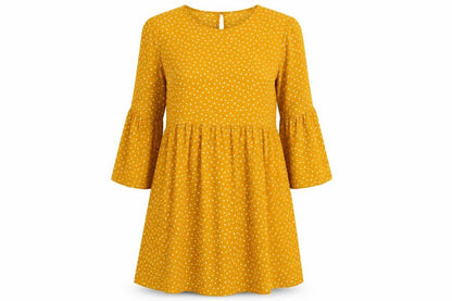 ASOS Womens Yellow Polka Dot Polyester A-Line Size 24 Round Neck Button