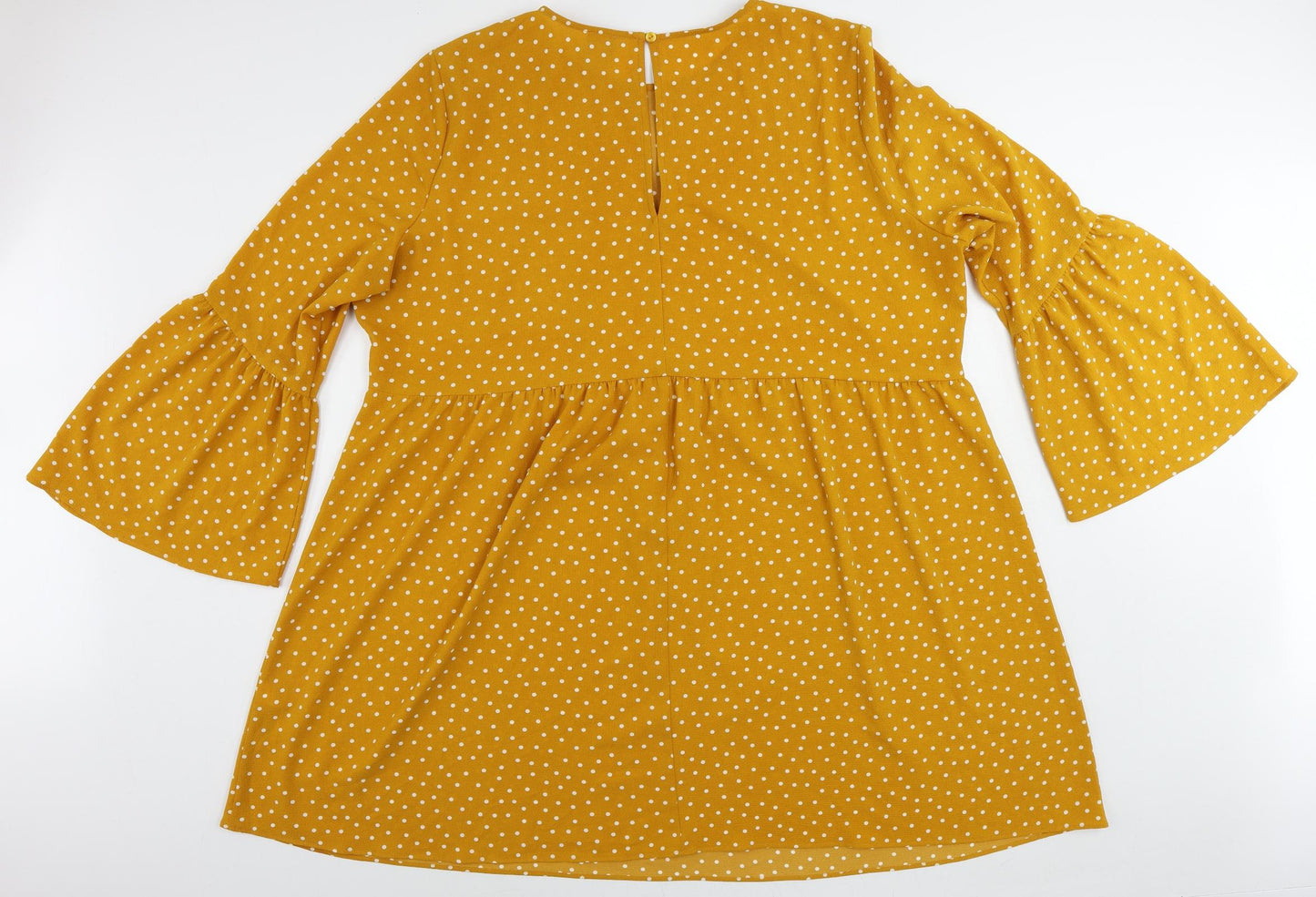 ASOS Womens Yellow Polka Dot Polyester A-Line Size 24 Round Neck Button