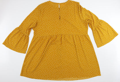 ASOS Womens Yellow Polka Dot Polyester A-Line Size 24 Round Neck Button