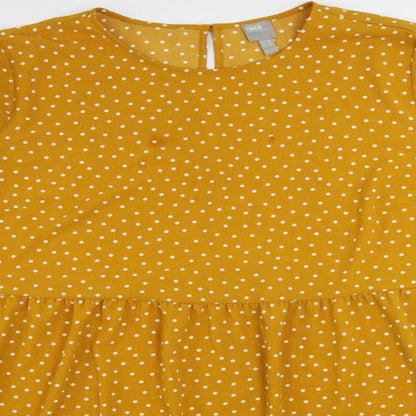 ASOS Womens Yellow Polka Dot Polyester A-Line Size 24 Round Neck Button