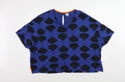 kín Womens Blue Geometric Cotton Basic T-Shirt Size L V-Neck