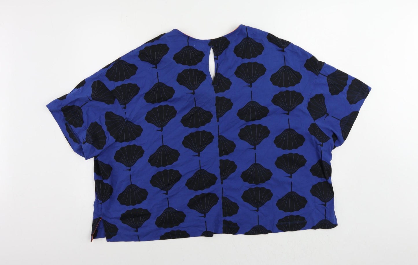 kín Womens Blue Geometric Cotton Basic T-Shirt Size L V-Neck