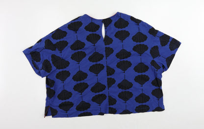 kín Womens Blue Geometric Cotton Basic T-Shirt Size L V-Neck