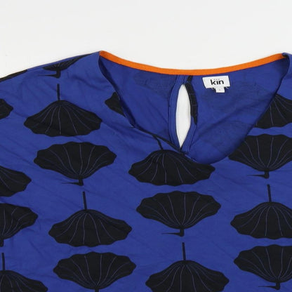 kín Womens Blue Geometric Cotton Basic T-Shirt Size L V-Neck