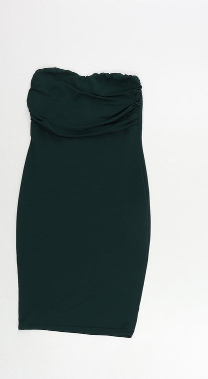 PRETTYLITTLETHING Womens Green Polyester Bodycon Size 8 Off the Shoulder Pullover - Strapless