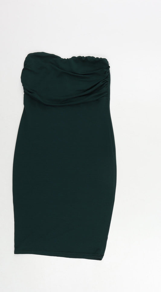 PRETTYLITTLETHING Womens Green Polyester Bodycon Size 8 Off the Shoulder Pullover - Strapless