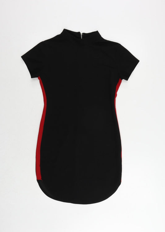 AX Paris Womens Black Polyester Pencil Dress Size 10 Mock Neck Zip