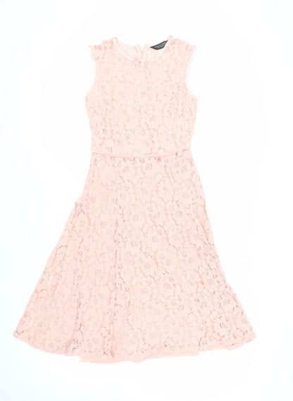 Dorothy Perkins Womens Pink Nylon Fit & Flare Size 8 Round Neck Zip