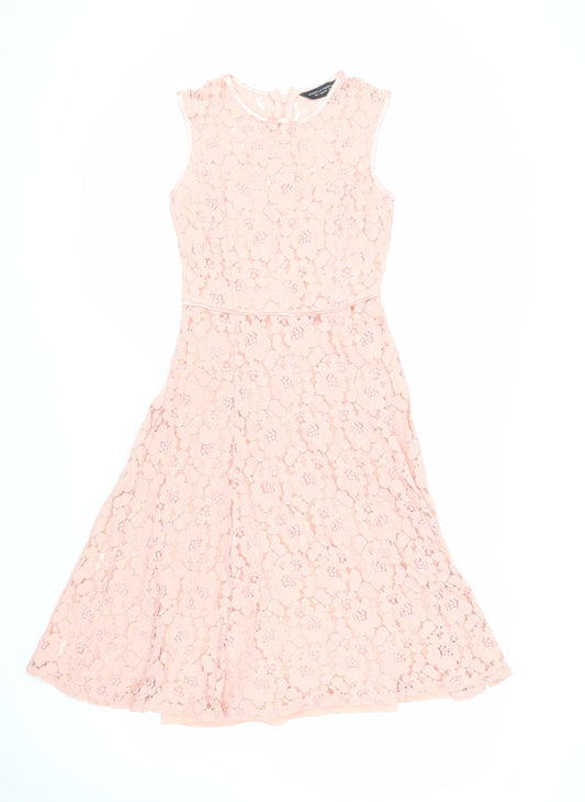 Dorothy Perkins Womens Pink Nylon Fit & Flare Size 8 Round Neck Zip