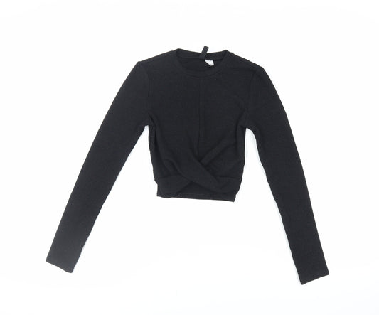 Divided by H&M Womens Black Polyester Cropped Blouse Size XS Crew Neck