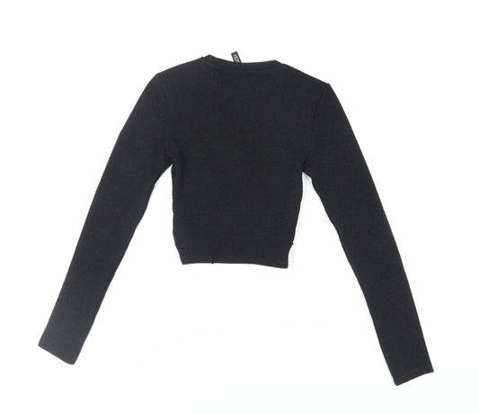 Divided by H&M Womens Black Polyester Cropped Blouse Size XS Crew Neck