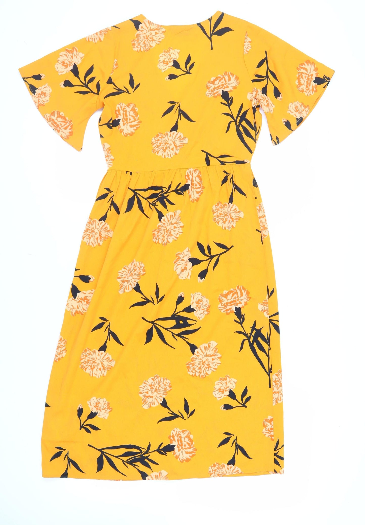 Wednesday's Girl Womens Orange Floral Polyester A-Line Size XS V-Neck Button