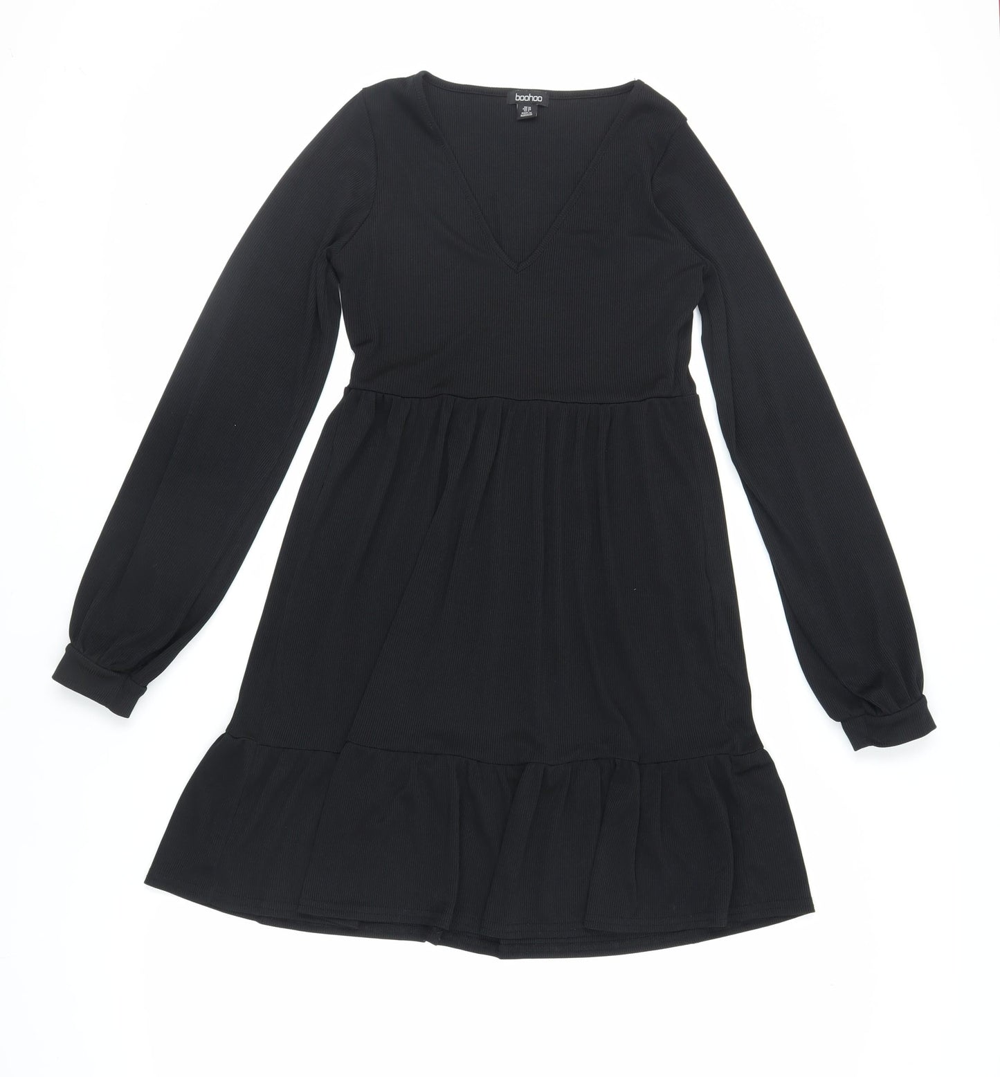 Boohoo Womens Black Polyester A-Line Size 10 V-Neck Pullover - Ribbed