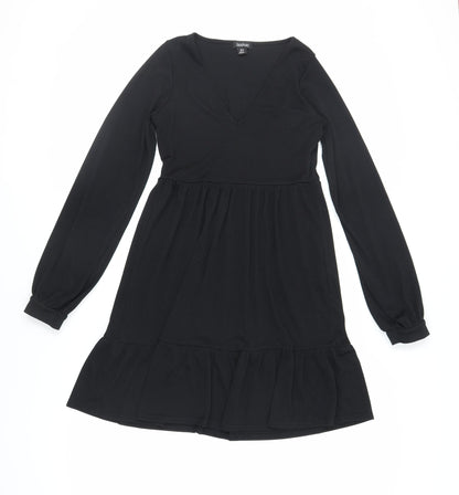 Boohoo Womens Black Polyester A-Line Size 10 V-Neck Pullover - Ribbed