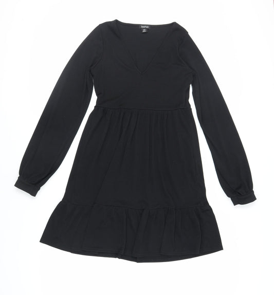 Boohoo Womens Black Polyester A-Line Size 10 V-Neck Pullover - Ribbed