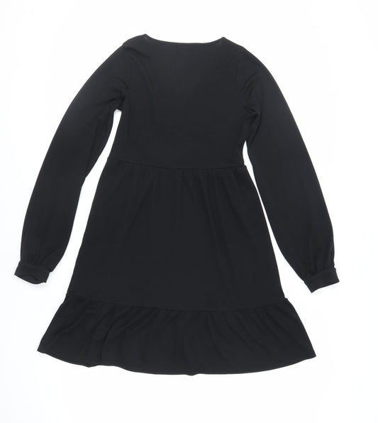 Boohoo Womens Black Polyester A-Line Size 10 V-Neck Pullover - Ribbed