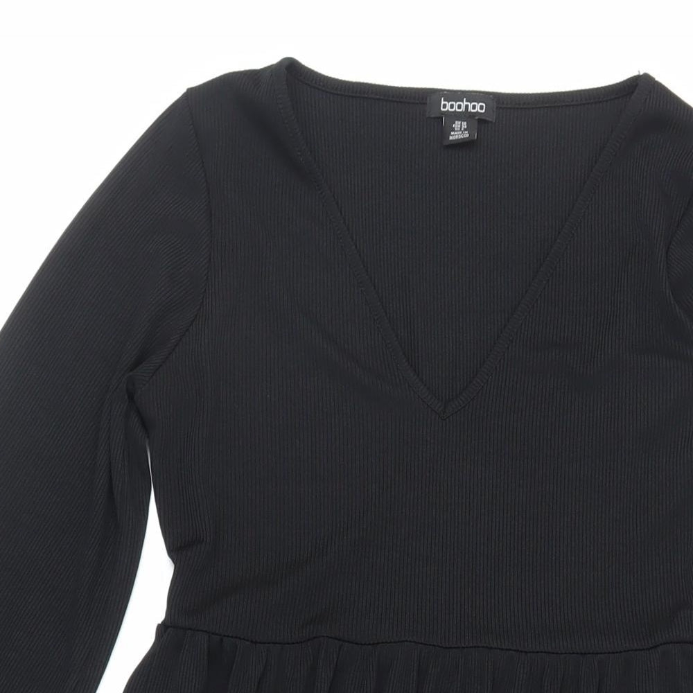 Boohoo Womens Black Polyester A-Line Size 10 V-Neck Pullover - Ribbed
