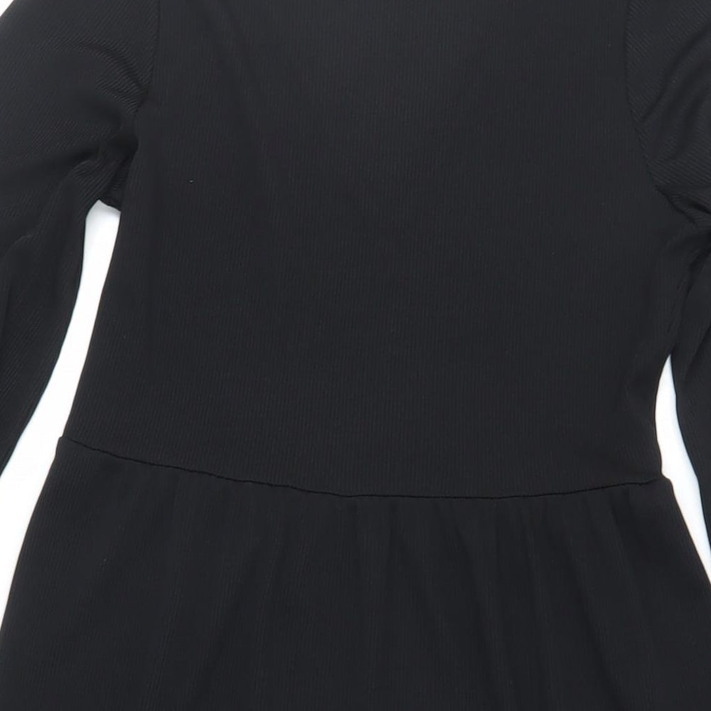 Boohoo Womens Black Polyester A-Line Size 10 V-Neck Pullover - Ribbed