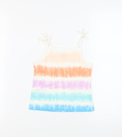 Marks and Spencer Girls Multicoloured Striped Cotton Camisole Tank Size 4-5 Years Square Neck Pullover