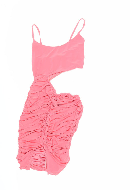 PRETTYLITTLETHING Womens Pink Polyester Bodycon Size 10 Square Neck Pullover - Ruched