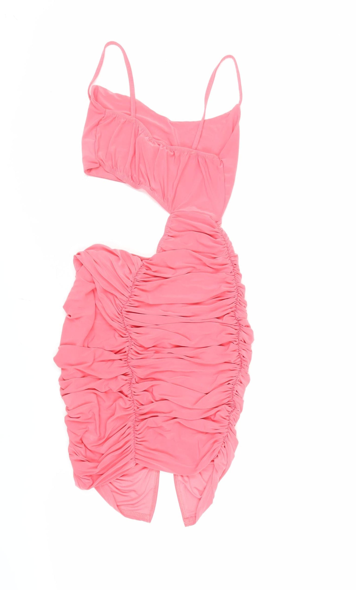 PRETTYLITTLETHING Womens Pink Polyester Bodycon Size 10 Square Neck Pullover - Ruched