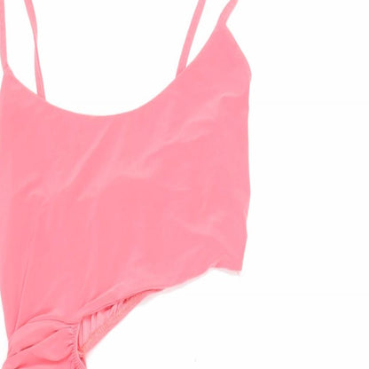 PRETTYLITTLETHING Womens Pink Polyester Bodycon Size 10 Square Neck Pullover - Ruched