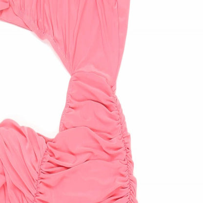 PRETTYLITTLETHING Womens Pink Polyester Bodycon Size 10 Square Neck Pullover - Ruched