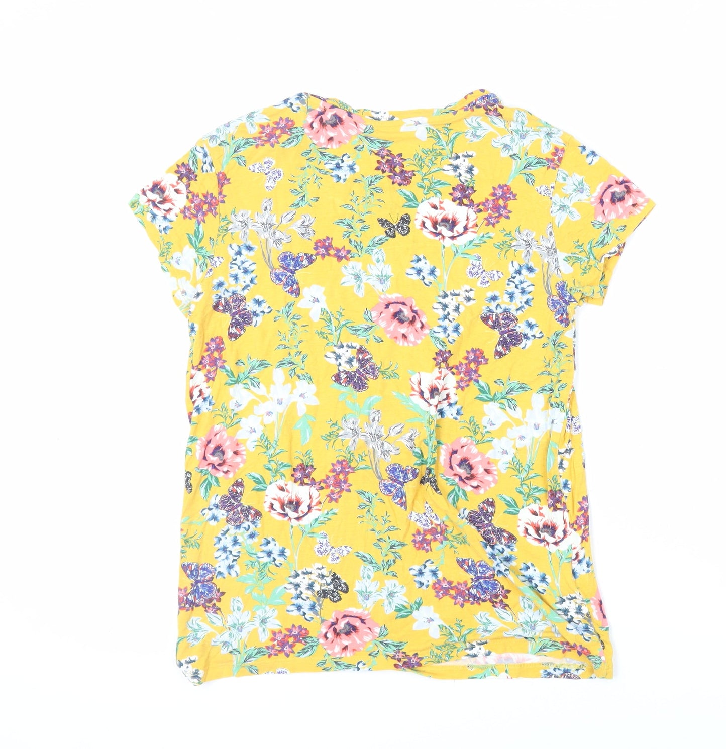 Promod Womens Yellow Floral Viscose Basic T-Shirt Size L Crew Neck