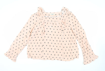 Alice Temperley Womens Pink Geometric Viscose Basic Blouse Size 16 Square Neck - Ruffles