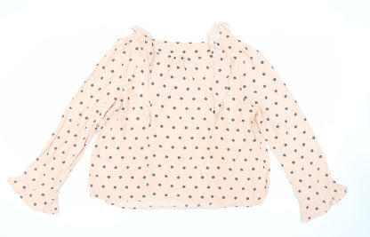 Alice Temperley Womens Pink Geometric Viscose Basic Blouse Size 16 Square Neck - Ruffles