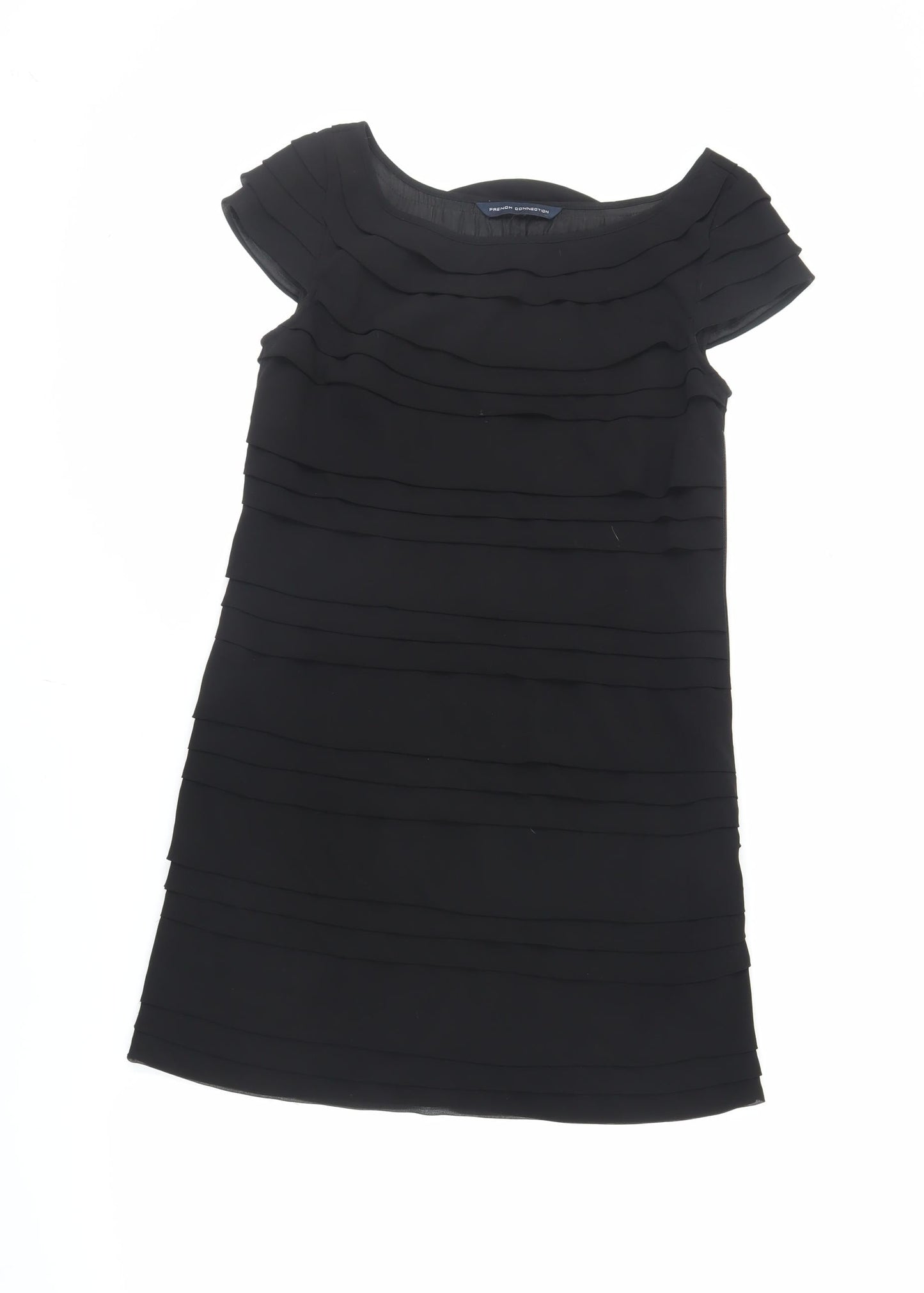 French Connection Womens Black Polyester Pencil Dress Size S Boat Neck Zip