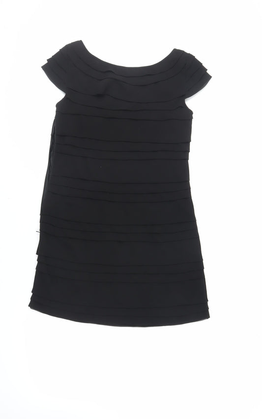 French Connection Womens Black Polyester Pencil Dress Size S Boat Neck Zip