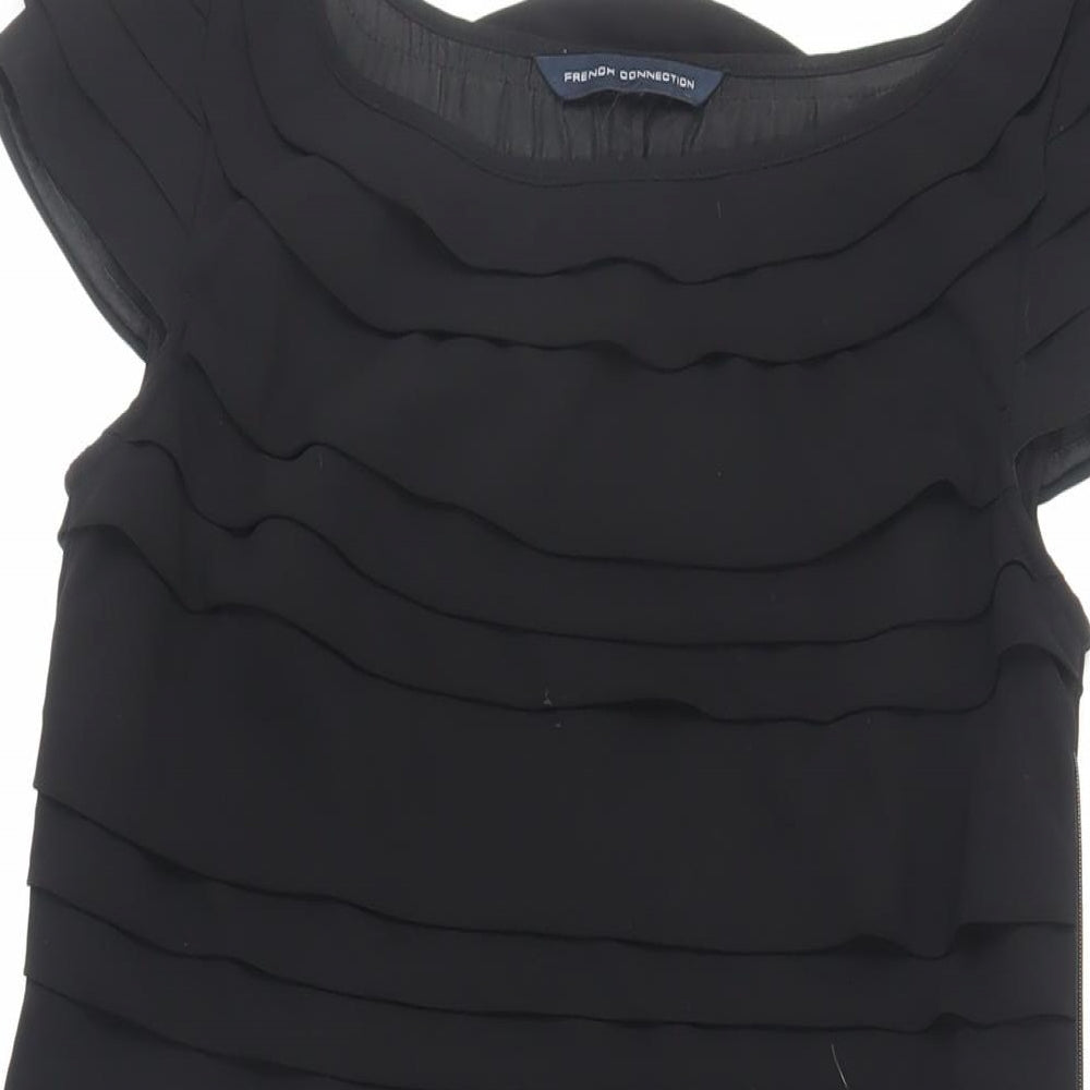 French Connection Womens Black Polyester Pencil Dress Size S Boat Neck Zip