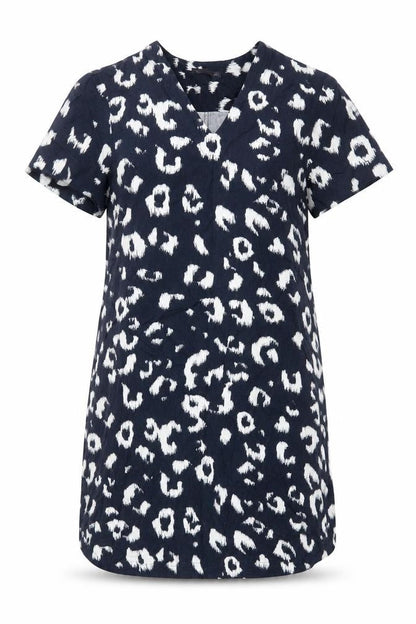 Marks and Spencer Womens Blue Animal Print Linen Shift Size 10 V-Neck - Pockets