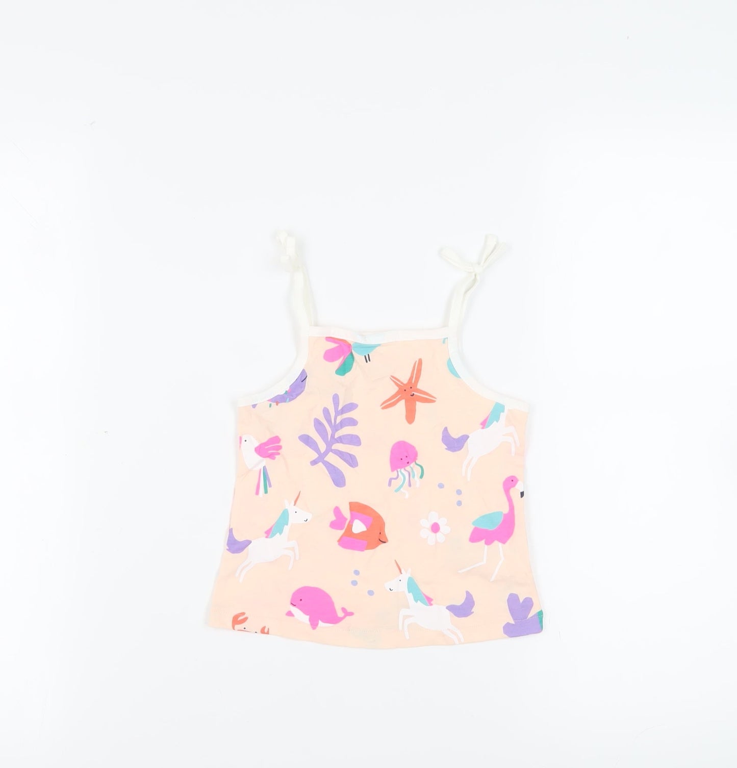 Marks and Spencer Girls Pink Geometric Cotton Camisole Tank Size 2-3 Years Square Neck Pullover