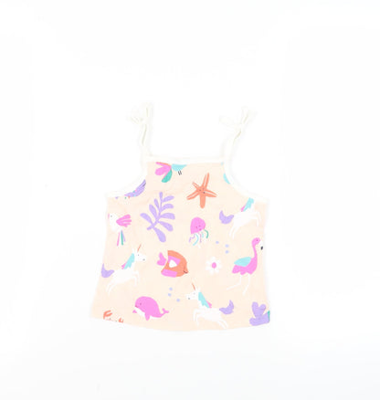 Marks and Spencer Girls Pink Geometric Cotton Camisole Tank Size 2-3 Years Square Neck Pullover